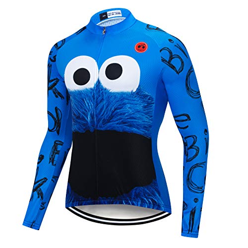 Men's Long Sleeve Cycling Jersey Biking Shirts Breathable Bike Tops Bicycle Eye Blue XXXL