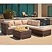 SUNCROWN Outdoor Patio Furniture 4-Piece Wicker Sofa Set Patio Furniture Set and Glass Coffee Table, Brown
