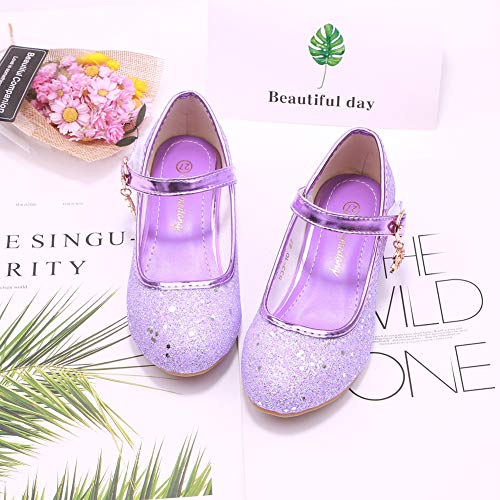 Kids Girls Flats Sparkle Party Mary Jane Princess Dress Shoes (1 M US Little Kid, Purple)
