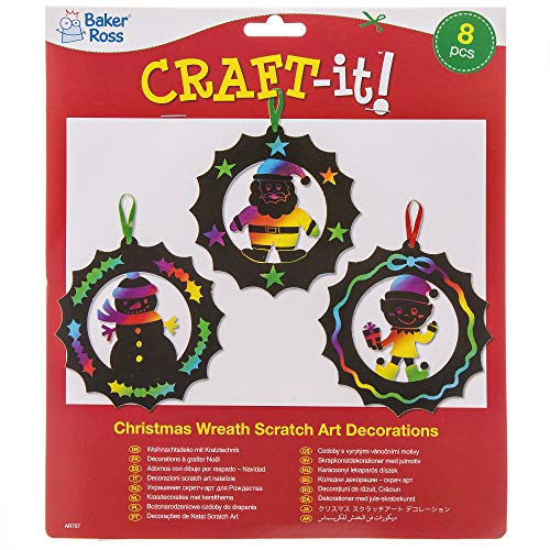 Baker Ross Christmas Wreath Scratch Art Decorations (Pack