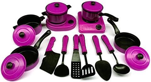Verphaoed 13 Pcs Mini Pots and Pans Kitchen Cookware Playset Cooking Utensils Set for Kids - Purple