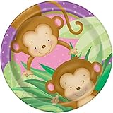 Girl Monkey Baby Shower Dinner Plates, 8ct