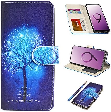 UrSpeedtekLive Galaxy S9 Wallet Case Folio Flip Premium PU Leather Case Cover w/Card Holder Slot Pockets, Wrist Strap, Magnetic Closure Compatible with Samsung Galaxy S9 (2018),Believe in Yourself