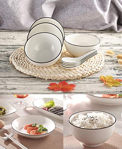 image for handrong 18 Pieces Dinnerware Set - 4pcs Porcelain Bowls, 2pcs Ceramic