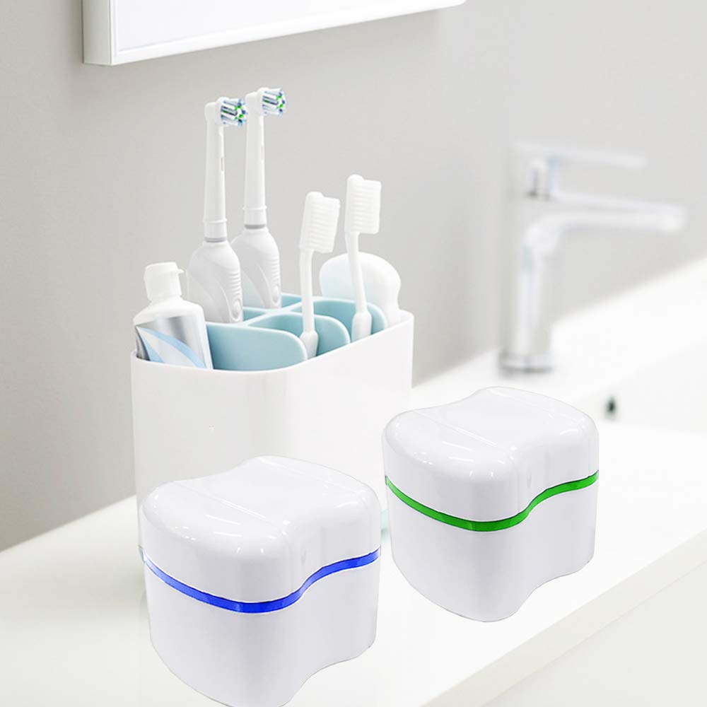 4 Pack Denture Box Case, Dentures Cup Bath Retainer Container with Stainer Basket, Denture Retainer Holder for Travel, Retainer Cleaning, Safeguard Dentures : Beauty
