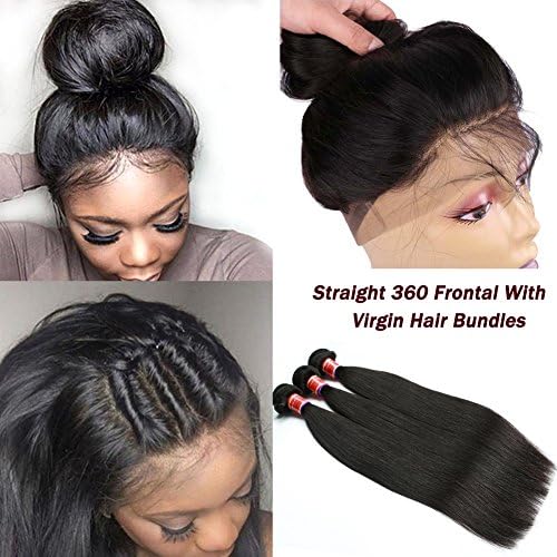 Malaysian Straight Virgin Hair 3 Bundles With 360 Lace Frontal With Baby Hair Unprocessed Malaysian Human Hair 360 Frontal With Virgin Straight Hair (14with16 18 20)