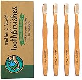 Mother’s Vault Biodegradable, Eco-Friendly Bamboo Toothbrush w/ BPA-Free Soft Nylon Bristles – Natural Dental Care for Men & Women (4 Toothbrushes)