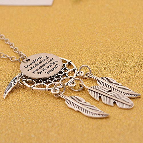 MJartoria Women's Dangling Feather Charms Filigree Tribal Dreamcatcher Pendant Chain Necklace (Go Confidently) - Thumbnail 4