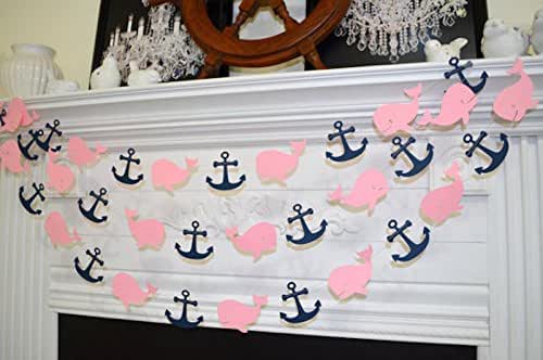 Pink whale garland, Nursery Whale baby shower