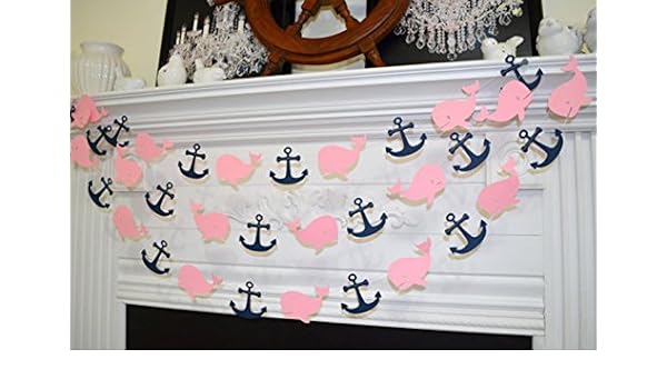 Nursery Whale Baby Shower Decorations Pink Navy Whale Nursery Decor Baby Whale Nautical Girl Baby Shower Garland Pink Whale Garland Stationery Party Supplies Handmade Products Mhiberlin De