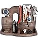 Wood Cell Phone Stand Smartwatch Wallet Holder. Man Cave Decor Multiple Gadget Dock Mobile Accessory Organizer. Nightstand Charging Docking Station Dad Wooden Desk Storage. Bed Side Dresser Valet Tray