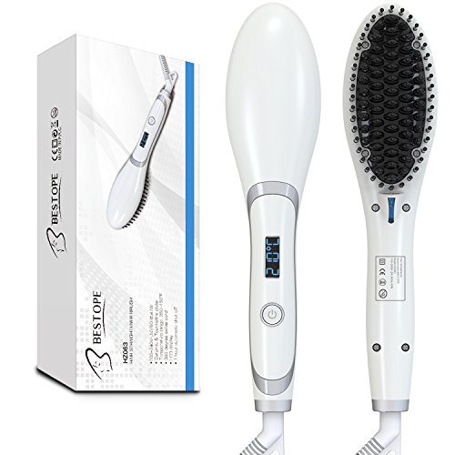 BESTOPE Hair Straightener Brush Anion Ceramic Heating Electric Straightening Brush With Anti-Scald Straightener Brush for Silky Straighten Brushï¼ˆ6 Temp Levels, Max 430Â°Fï¼‰