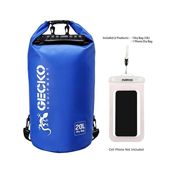 Gecko-Equipment-Waterproof-Dry-Bag-Roll-Top-Dry-Compression-Sack-Designed-to-Keep-Your-Gear-Dry-Include-Phone-Dry-Bag-Perfect-for-Kayaking-Boating-Canoeing-Fishing-Rafting-Beach-and-Camping