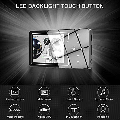 MP3/MP4 Player, 16GB Bluetooh Music Player 2.4" Large Screen Hi-Fi Stereo Sound Music Player with Touch Buttons Support FM Radio, Voice Recorder, Video Play, Text Reading(Wired Headphones Included)