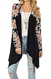Dreagal Women's Floral Splice Printing Long Sleeve Cardigan Black Large