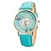 Women's Fashion World Map Pattern Casual Quartz Leather Dress Watch Mint Green/Gold