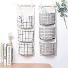 2 Packs Linen Cotton Fabric Wall Door Closet Hanging Storage Bag 3 Pockets Over the Door Organizer for Room Bathroom by HomRing