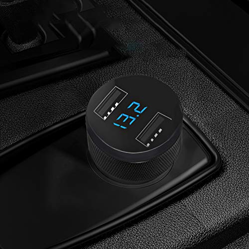Car Charger, XINBAOHONG Fast Charge Metal Dual USB 4.8A Car Adapter LED Display Car Voltage Detector Flush Fit for Phone PC and More (Black-B) - Thumbnail 7