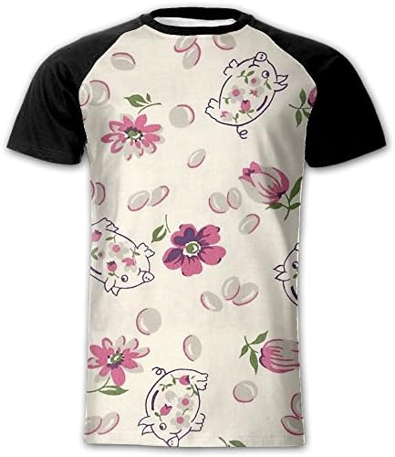 Lovely Pigs And Flowers Men Fashion Short Sleeve Baseball Tshirt Beautiful 3D Printed Raglan Short Sleeve Shirt For Play Baseball,Play Basketball,Any Occasion