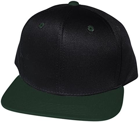 QML Premium Cotton Snapback Baseball Cap Solid and 2-Tones ( 33 Colors / Adjustable) (2 TONE, BLACK/DARK GREEN)