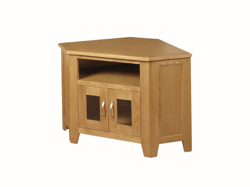 Edmonton Oak Corner Tv Unit With 2 Glass Doors Oak Corner Plasma