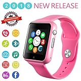 Smartwatch, Bluetooth Smart Watch Phone Wristwatch with Pedometer Camera SMS SNS Sync Music Player SIM Card Slot for Android IPhone (Partial Functions) Women Girls (Pink)