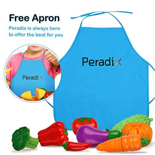 Play Food Cutting Set for Kids Kitchen Play Game with Plastic Velcro Vegetables Cutting Board Set and Apron by Peradix