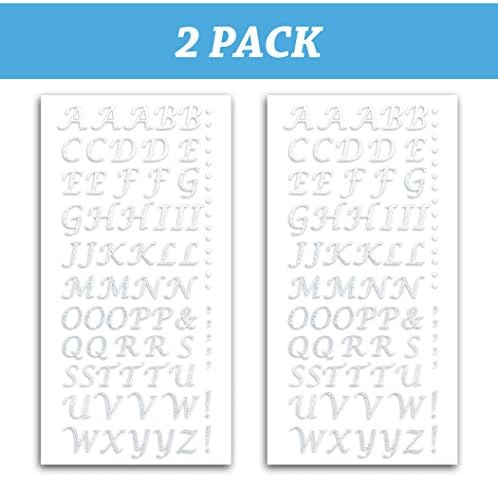 Tassel Toppers Peel and Stick Glitter Alphabet Letter Stickers for Grad Cap - Assorted Colors (White)