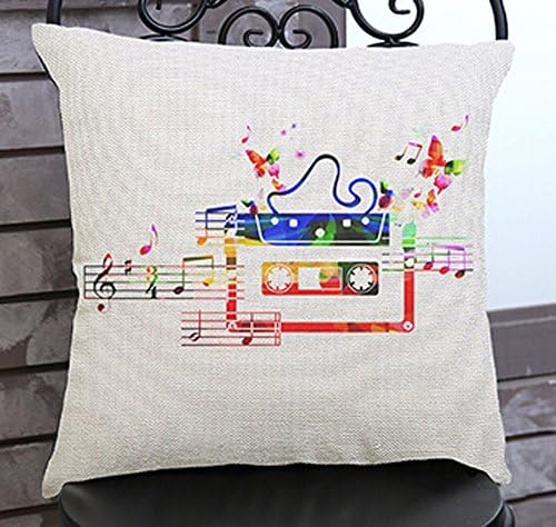 Cotton Linen Square Decorative Throw Pillowcase Cushion Cover Beautiful rainbow colored notes and musical instruments sheet music 18 "X18 " (recorder)