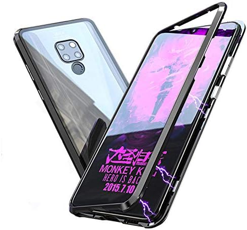 for Huawei Mate 20 Case,salaheiyodd Magnetic Adsorption Case Ultra Slim Metal Frame Tempered Glass with Built-in Magnet Flip Cover [Support Wireless Charging] for Huawei Mate 20
