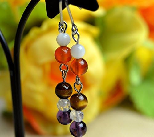 Tiger's Eye , Amethyst , Carnelian , Mother of Pearl &amp; Moonstone, Pierced Earring Gemstones ,Titanium Hook