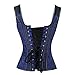 Kimring Women's Gothic Retro Jacquard Peasant Shoulder Straps Spiral Steel Boned Vest Bustiers Overbust Corset Lightly Cup Blue 5X-Large