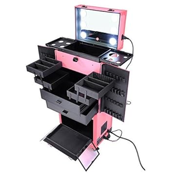 Amazon Com Pink Professional Aluminum Rolling Makeup Cosmetic