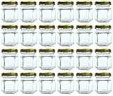 1.5 oz Hexagon Jars, 24 Piece Set Mini Glass Favor Jars for Spices, Honey, Jelly & More ~ Airtight, Screw On & Safety Button Lids ~ Perfect for Canning, Crafts, Weddings & Baby Showers