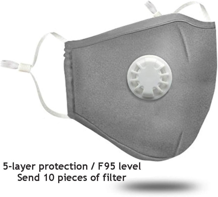 SYCHONG N95 Air Pollution Cotton Face Mask - 10 Carbon Filters And Respirator Valve - Anti-Dust, Smoke, Allergies, Gas, Germs And Flu - Washable And Reusable