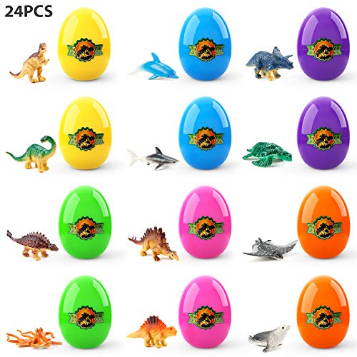 Theefun 24 Pcs Easter Eggs Filled with Popular Dinosaurs and Marine Animals