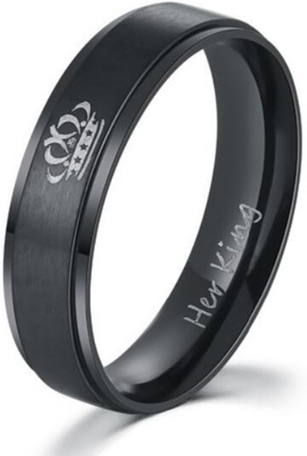 Her King His Queen His and Hers Anniversary Engagement Rings, Stainless Steel Couples Ring His & Hers Crown Engraved His King Her Queen Promise Ring Wedding Band