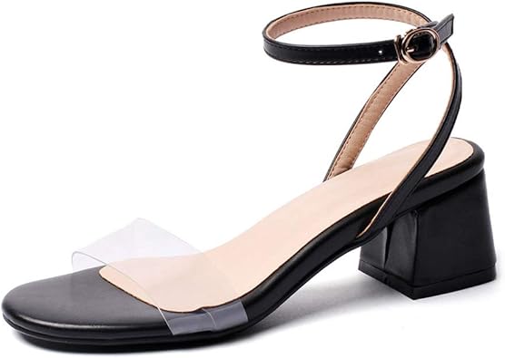 clear strap mid heels