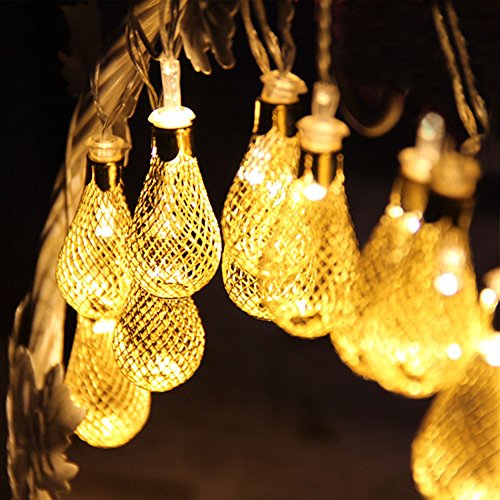 Adecorty Solar String Lights Outdoor, Rain Drop Lights Fairy String Lights 16ft 20 LED Solar Globe String Lights Mesh Ball String Lights for Outdoor Decor Garden Patio Yard Tree Home Wedding Party
