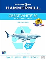 Hammermill Paper,  Great White 30% Recycled Copy Paper Poly Wrap, 20lb,  8.5 x 11, Letter, 92 Bright, 500 Sheets / 1 Ream (086710) Made In The USA