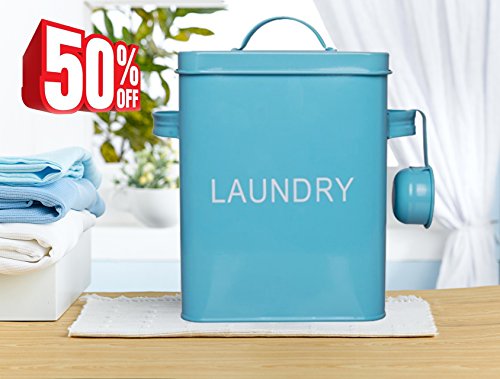 Laundry Detergent Storage Washing Soda Box, 4 FREE Mesh Bags, Laundry Room Decor, 9 Inch High, Blue