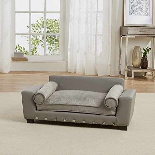 Enchanted Home Pet Scout Pet Sofa Lounger with Bolster Pillows, Grey