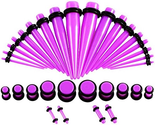 FHJEWE 36pcs Ear Stretchers Kit UV Acrylic Tapers and Flared Ear Plugs Tunnels Eyelets Gauges Set 14G-00G(purple)