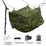 FORTRIC Mosquito Net Outdoor Double Camping Hammock Lightweight Nylon Portable Parachute Hammock for Hunting Travel Beach Yard Backpacking with TREE STRAPS Camouflage