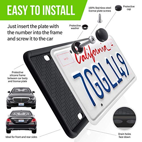 GERCHWAY Silicone License Plate Frame, Universal American Car License Plate Holder with Screws and Covers - Rust-Proof, Rattle-Proof - Black - Thumbnail 2