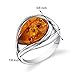 PEORA Genuine Baltic Amber Teardrop Statement Ring for Women in Sterling Silver, Rich Cognac Color, Open Halo Swirl Design, Comfort Fit, Size 8, Real Baltic Amber Ring for Adults, w/Jewelry Box