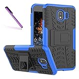 J4 2018 Case, Tyre Pattern Design Heavy Duty Tough Armor Extreme Protection Case With Kickstand Shock Absorbing Detachable 2 in 1 Case Cover For Samsung Galaxy J4 2018 J400. Hyun Blue