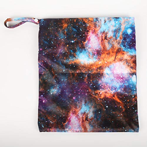 Sigzagor 2 Wet Bags Reusable Diaper Nappy Waterproof with Two Zippered Pockets (Stars and Galaxy)