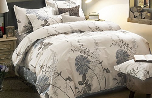 Wake In Cloud - Floral Comforter Set Twin, 3-Piece Botanical Flowers Pattern Printed, 100% Cotton Fabric with Soft Microfiber Inner Fill Bedding (3pcs, Twin Size)