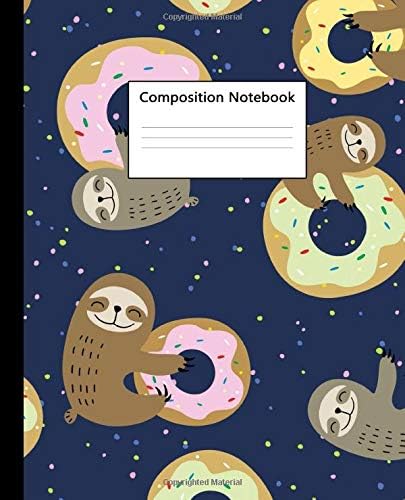Composition Notebook: Cute Sloths & Donuts Blank Wide Ruled Notebook for Students, Kids and Teens | Pretty Wide Lined Journal for School and College for Writing & Notes | Nifty Polka Dots Print